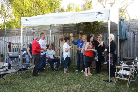 The EZY Annexe set up for a backyard party/entertaining tent at home, providing great cover and protection from rain and the sun.