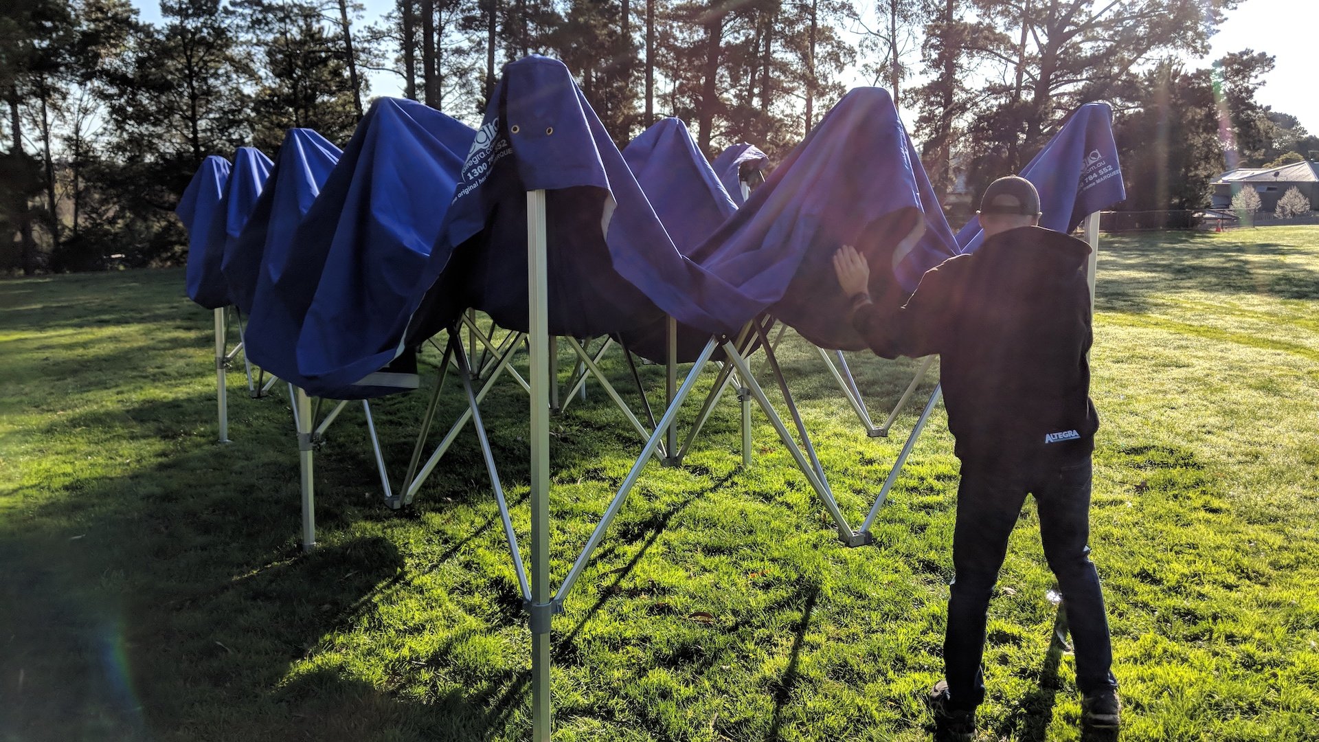 What is a Marquee? - it is a large-span tent constructed with the classic scissor-frame metal structure as shown with the Altegra 4x8 metre Heavy-Duty Marquee.