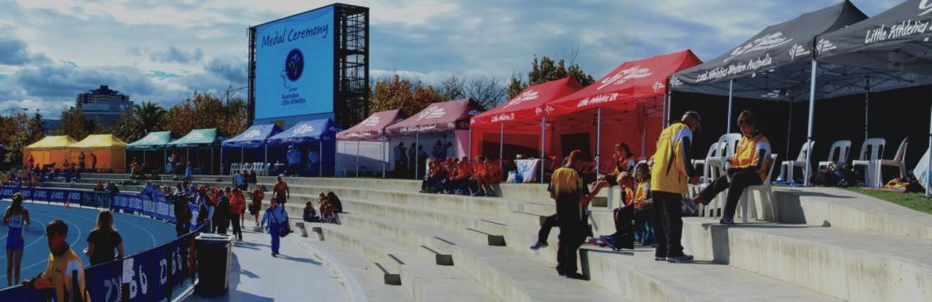 Little Athletics regional competition with standout colours form a full canopy print. 3x6m Altegra Heavy Duty marquees with wall kits ensure the safety and comfort of its occupants. When looking for marquees Melbourne, choose Altegra.