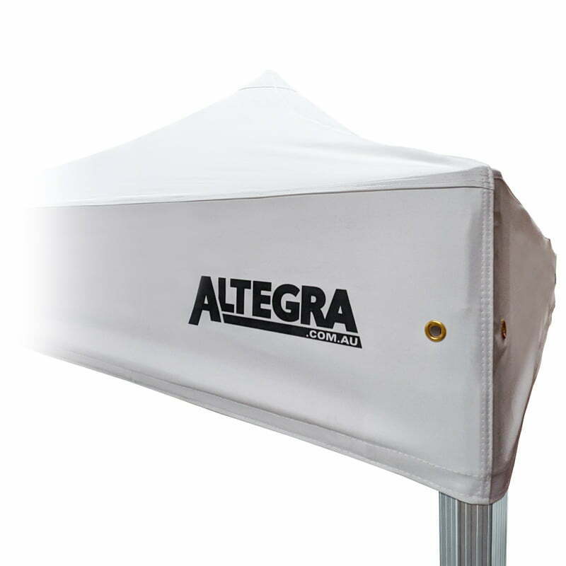 Altegra elite canopy in white - image displaying the high quality stitching and fabric from the corner.