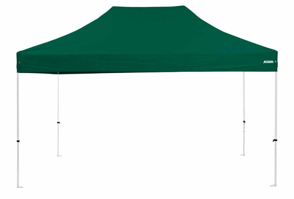 The Altegra 3x4.5m gazebo shown with green canopy - the affordable 3x4.5m gazebo constructed with sturdy steel frame and the unrivalled quality and protection of the Altegra Elite canopy.