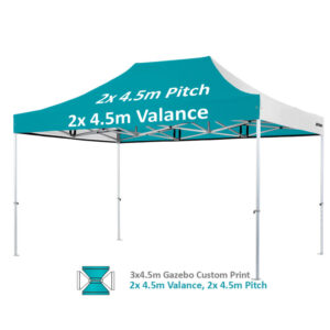 Altegra Heavy Duty 3x4.5m gazebo custom print image - 2x4.5m valance and 2x4.5m pitches printed.