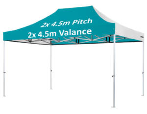 Altegra custom heavy duty 3x4.5m gazebo image - 2x 4.5m valance and 2x 4.5m pitch print