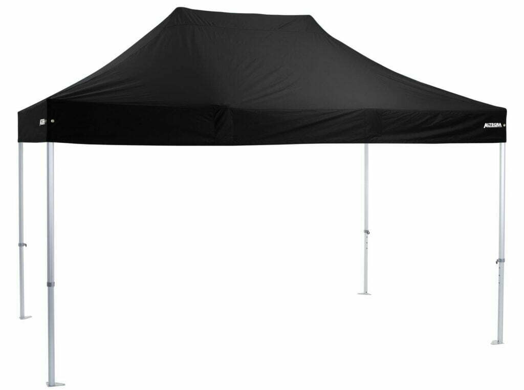 Altegra Heavy Duty 3x4.5m gazebo with black canopy - an extremely robust gazebo that's designed for high-demand commercial use and public safety.