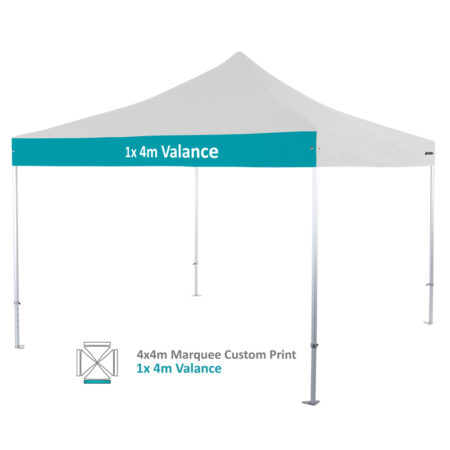 Altegra Heavy Duty custom printed 4x4m marquee - 50mm Heavy Duty frame with custom UPF50+ canopy. 1x4m valance print option image.