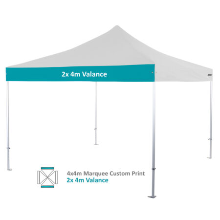 Altegra Heavy Duty custom printed 4x4m marquee - 50mm Heavy Duty frame with custom UPF50+ canopy. 2x4m valance print option image.