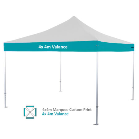 Altegra Heavy Duty custom printed 4x4m marquee - 50mm Heavy Duty frame with custom UPF50+ canopy. 4x4m valance print option image.