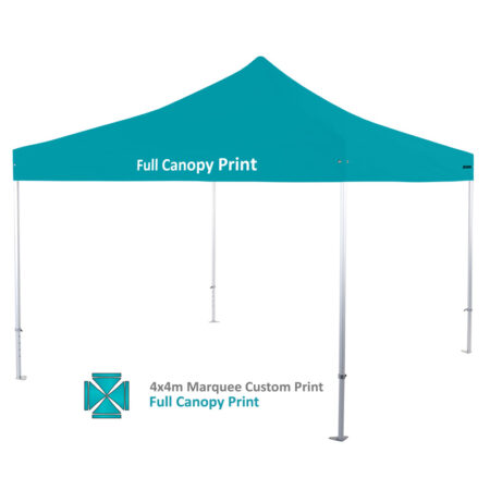 Altegra Heavy Duty custom printed 4x4m marquee - 50mm Heavy Duty frame with custom UPF50+ canopy. Full 4x4m canopy print option image.