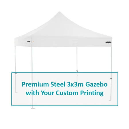 Altegra Premium Steel custom printed 3x3m gazebo - affordable steel frame with custom UPF50+ canopy. Select options image.