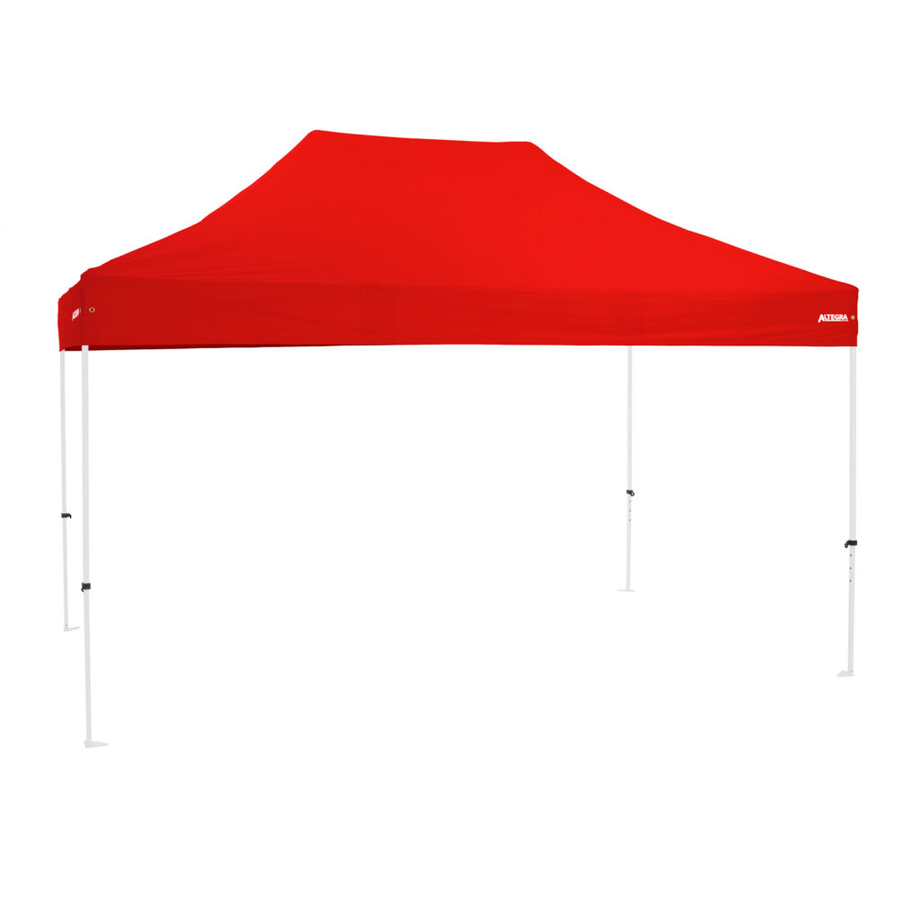 Altegra Premium Steel 3x4.5m gazebo with red UPF50+ canopy - Australia's affordable premium 3x4.5m gazebo with 3-year warranty.