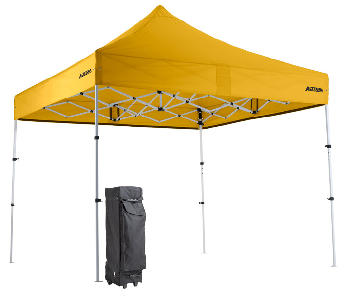 Altegra Premium Steel compact 3x3m camping gazebo and its wheeled gazebo bag - An innovative camping gazebo frame design that packs down to just 93cm. The best camping gazebo for affordability and packability.