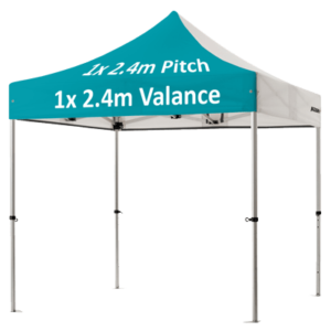 Altegra Pro Lite 2.4x2.4m custom printed easy up image - displaying the 1x 2.4m valance and 1x 2.4m pitch print