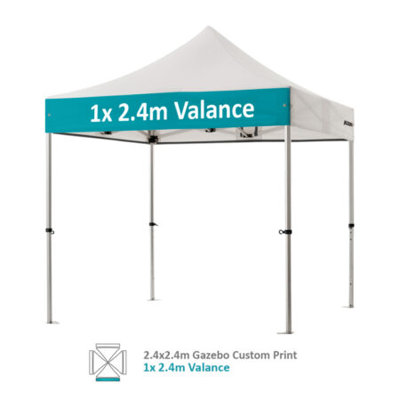 Altegra Pro Lite 2.4x2.4m gazebo with vivid custom printed canopy - 1x 2.4m Valance option.