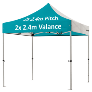 Altegra Pro Lite 2.4x2.4m custom printed easy up image - displaying the 2x 2.4m valance and 2x 2.4m pitch print