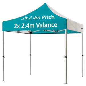 Altegra Pro Lite 2.4x2.4m custom printed easy up image - displaying the 2x 2.4m valance and 2x 2.4m pitch print