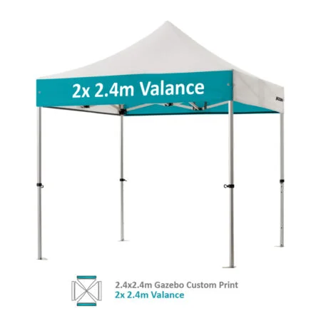 Altegra Pro Lite 2.4x2.4m gazebo with vivid custom printed canopy - 2x 2.4m Valance option.