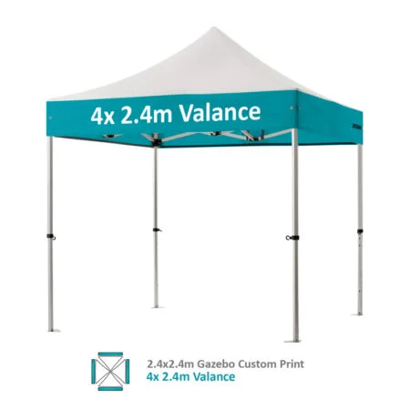 Altegra Pro Lite 2.4x2.4m gazebo with vivid custom printed canopy - 4x 2.4m Valance option.