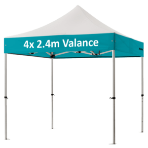 Altegra Pro Lite 2.4x2.4m custom printed easy up image - displaying the 4x 2.4m valance print