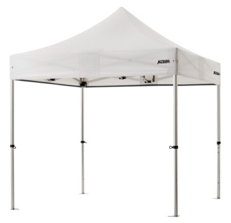 Altegra Pro Lite aluminium 2.4x2.4m gazebo with white UPF50+ sun protection rated waterproof canopy - our lightweight Pro Lite 2.4m gazebo carries a Lifetime Warranty to keep you and your family safe for many years!