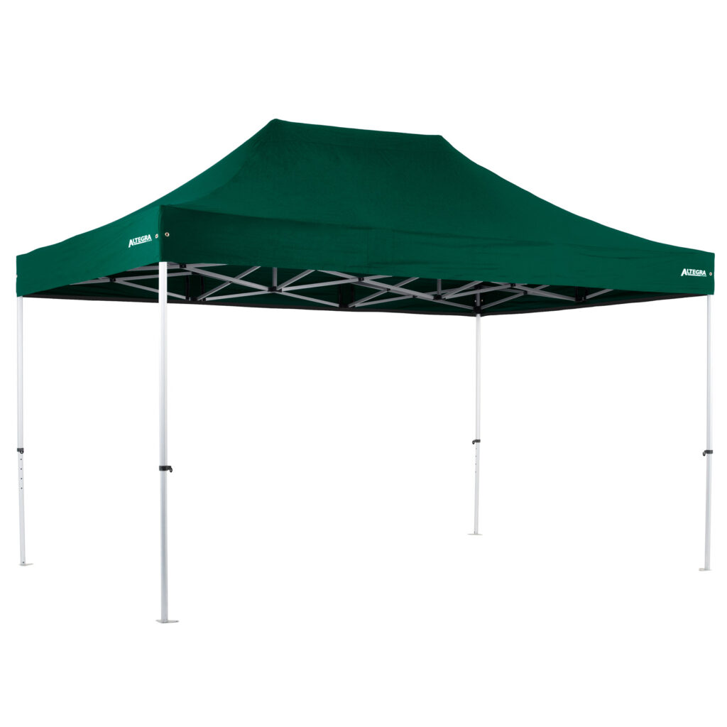 Altegra Pro Lite 3x4.5m lightweight aluminium gazebo with green UPF50+ canopy.