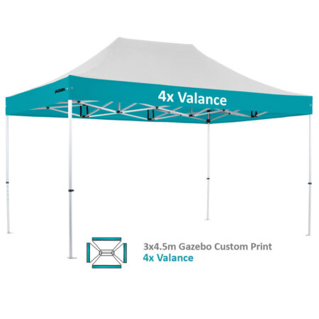 Altegra Pro Lite 3x4.5m advanced aluminium gazebo with custom printed UPF50+ canopy - our 4x custom valance print option.