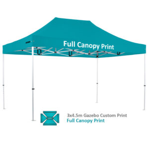 Altegra Pro Lite 3x4.5m advanced aluminium gazebo with custom printed UPF50+ canopy - our full custom print option. Nothing stand out like an Altegra custom printed gazebo.