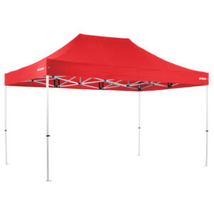 Altegra Pro Lite 3x4.5m lightweight aluminium gazebo with red UPF50+ canopy.