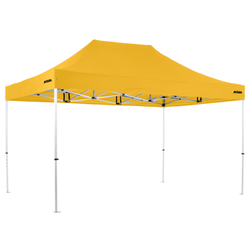 Altegra Pro Lite 3x4.5m lightweight aluminium gazebo with yellow UPF50+ canopy.