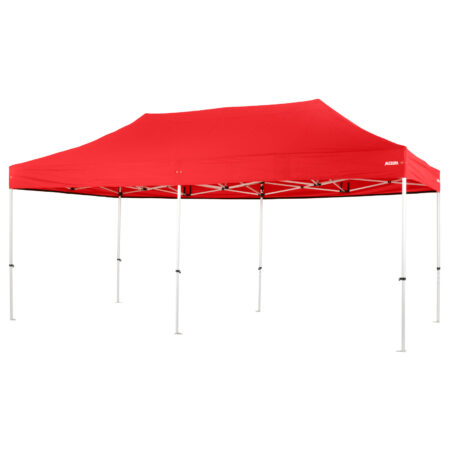 Altegra Pro Lite 3x6m marquee with red UPF50+ canopy - a lighter 3x6m event marquee.