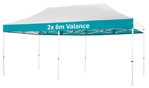 Altegra Pro Lite custom 3x6m marquee - image displaying the 2x 6 metre valance print areas in teal.