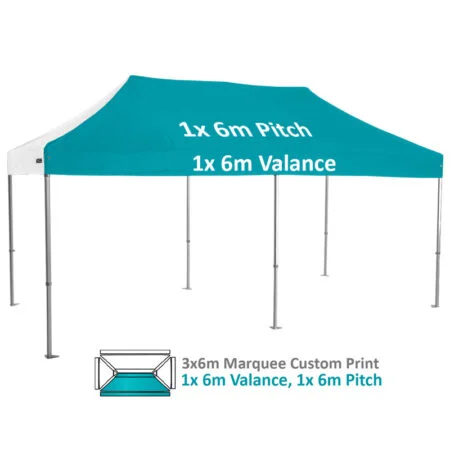 Altegra Heavy Duty 3x6m Folding Marquee with custom printed UPF50+ canopy image - 1x 6m Valance and 1x 6m pitch custom printed panels.