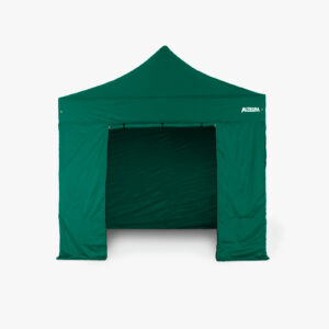 Altegra 3m gazebo door wall in green - the rapidly installed 3m wall panel with 2x industrial zips secures the marquee door closed and loops and toggles hold the rolled up door open for wide access.