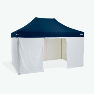 Altegra 3x4.5m full gazebo wall kit - our 3x4.5m sides attached to the Heavy Duty 3x4.5m gazebo with navy blue canopy.