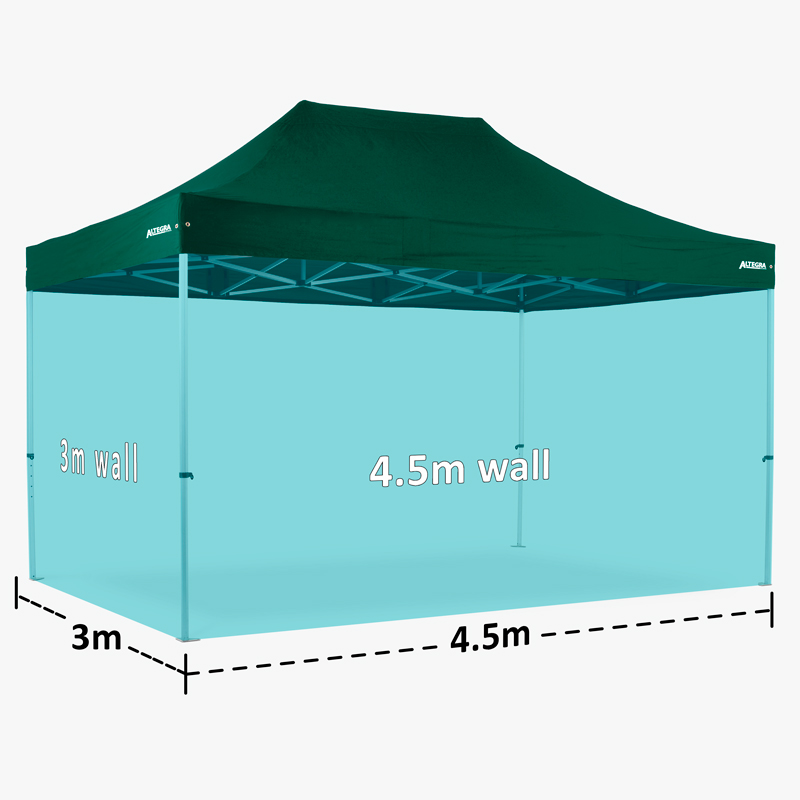 The dimensions for walls for a 3x4.5m gazebo include 2x 3m wall panels and 2x 4.5m wall panels.