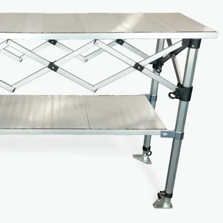Altegra folding table underside shelving - adding storage to the highly versatile folding table.
