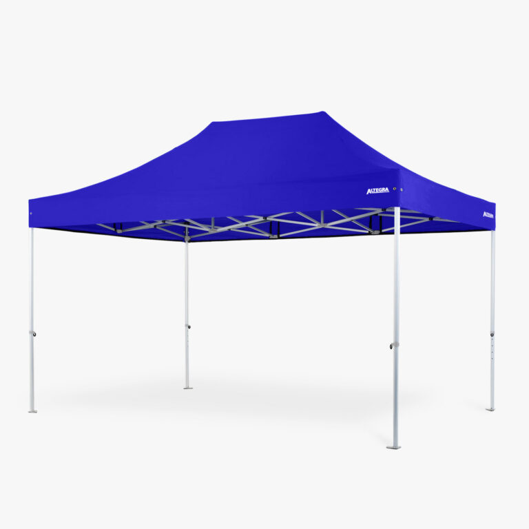 Altegra Heavy Duty 3x4.5m gazebo with royal blue canopy - an iconic commercial-grade gazebo and a leader across all portable gazebo classes.