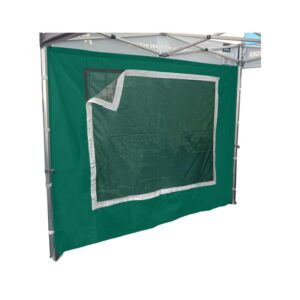 Altegra 3m PVC Clear Window cover attached to a green gazebo window wall - a clear PVC widow attachment for sealing out the weather, attaches to the Velcro strip on the inside of 3m window walls.