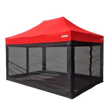 Altegra 3x4.5m mesh wall kit fit to our Heavy Duty 3x4.5m gazebo with red UPF50+ canopy - complete protection from the sun, rain, and bugs like midges, flies, and mosquitos.