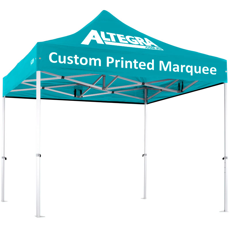 Altegra Heavy Duty 3x3m custom printed event marquee for sale - full sublimation printing on polyester produces a vibrant, highly protective UPF50+ & Waterproof canopy.