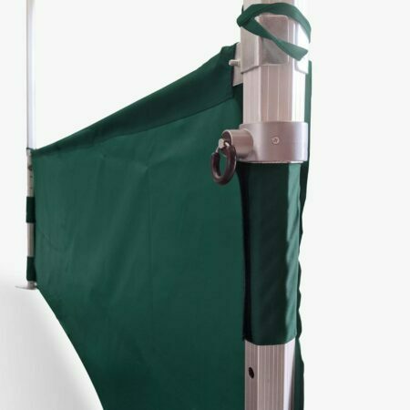 The 3m gazebo half wall's structured top rail and steel connectors hold your wall in place while wide, velcro bands minimise wind flap of your wall. Our wall is displayed in green in this image and. attached to a 50/58mm hexagonal aluminium frame.