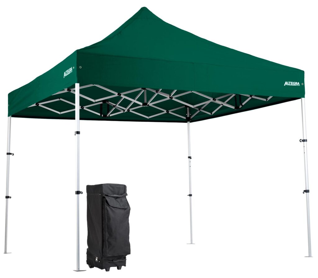 Altegra Pro Lite "Compact" 3x3m lightweight gazebo with Green UPF50+ canopy and its rolling bag - our international award winning advanced aluminium 3x3m gazebo that packs down to a tiny 93cm. The best compact gazebo in Australia.