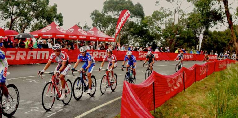 Altegra custom printed pop up marquees for events - red SRAM marquees at a public event. Our portable marquees have full Australian event compliance.
