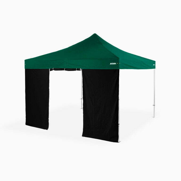 Altegra 4m door wall in black attached to our heavy duty 4x4m marquee with green canopy - a UPF50+ and waterproof addition to your 4x4m marquee for sides that help create a protected internal haven.