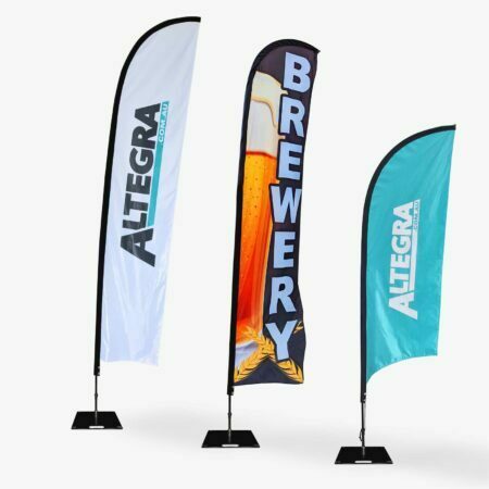 Altegra custom feather flags - high impact branding with an elegant, simple solution. Custom printed banners stand out from the crowd.