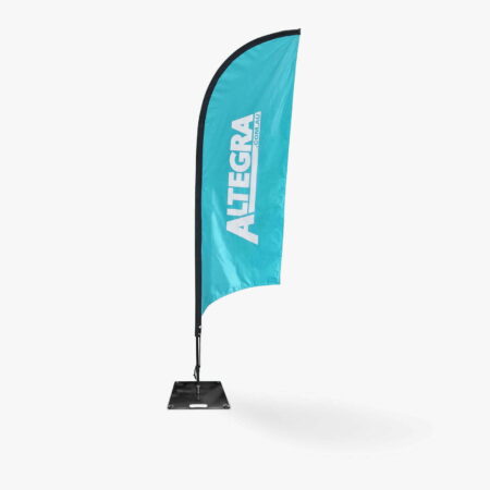 Altegra small custom feather banner with weighted base - elegant vibrant flags and banners help enhance your brand's visual appeal and event presence.