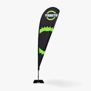 Altegra custom teardrop banner flag attached to weighted flag base - a high-impact promotional tool to drive traffic and complete your branding at every event.
