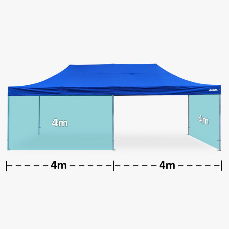 Diagram image showing the dimensions of the Altegra 4x8m marquee with walls - 6x equal sized 4-metre walls makes up a full wall kit.