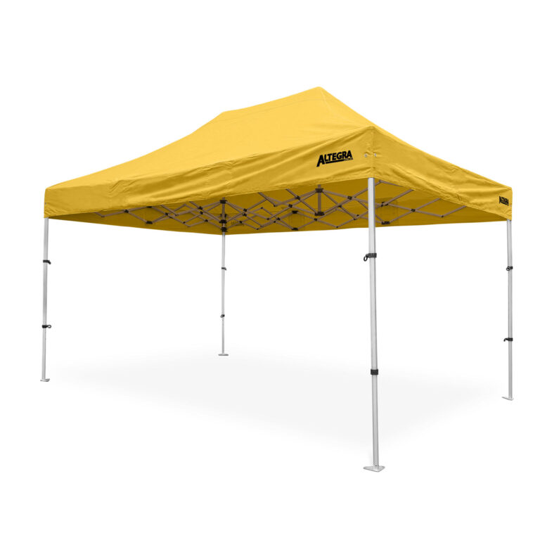 Altegra Pro Lite Compact 3x4.5m gazebo with yellow canopy - Altegra's Compact frame design folds the 3x4.5m gazebo down into a highly portable 93cm folded gazebo height.