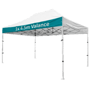 Altegra Compact aluminium 3x4.5m gazebo with custom printed canopy - image showing a 1x 4.5m Valance print option.