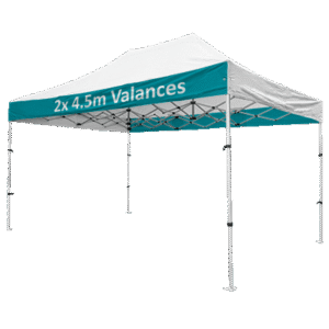 Altegra Compact aluminium 3x4.5m gazebo with custom printed canopy - image showing 2x 4.5m Valance print option.